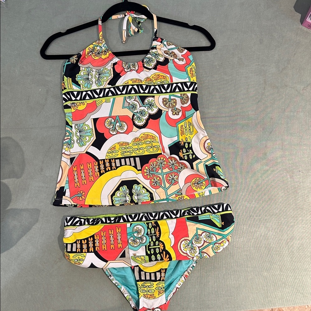 Trina Turk Womens Multi-Color Geometric Bikini
